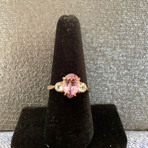 925‎ Silver Layered Gold and Pink Stone Ring